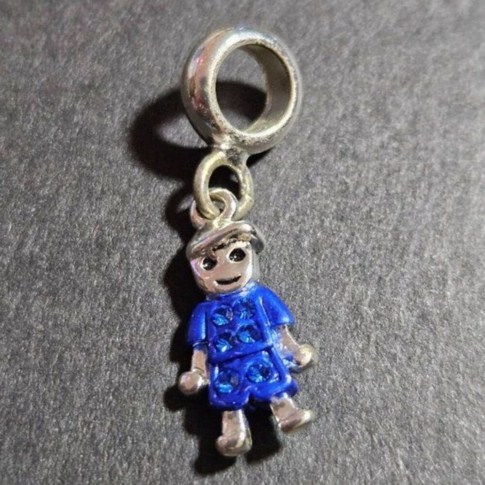 Silver tone blue boy slide charm